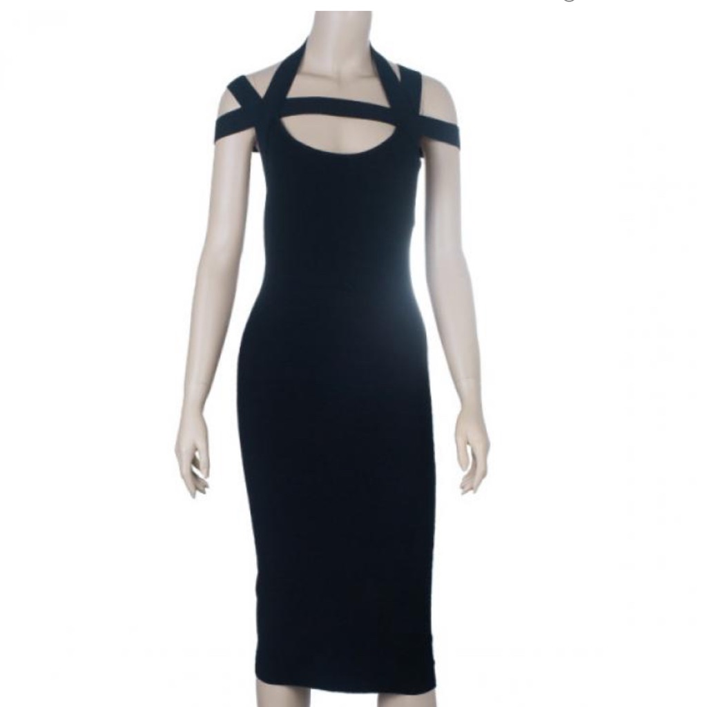 Michael Kors Black Strappy Cutout Midi Dress